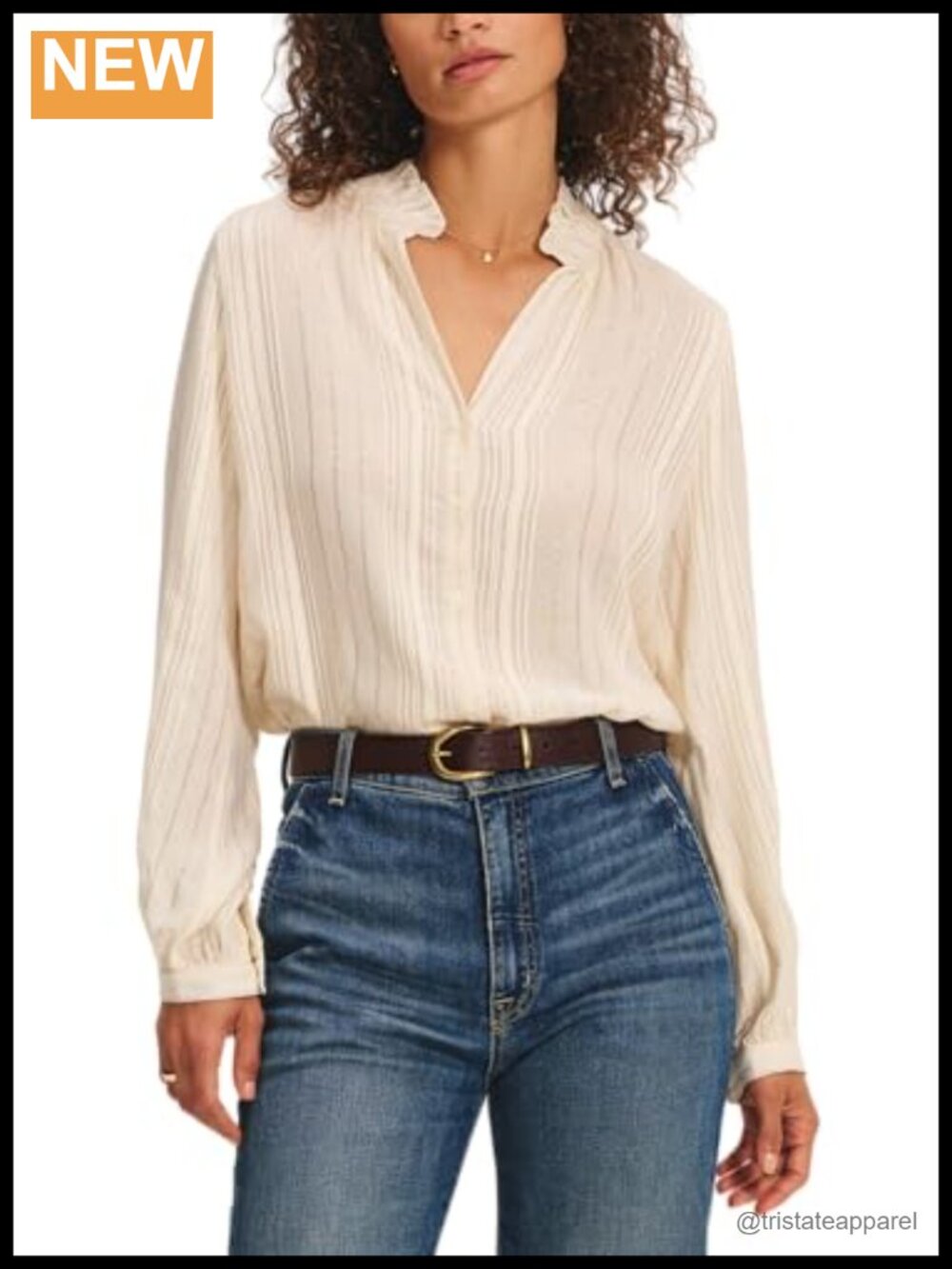 Viscose Lurex Stripe V-Neck Long Sleeve Blouse Button Down